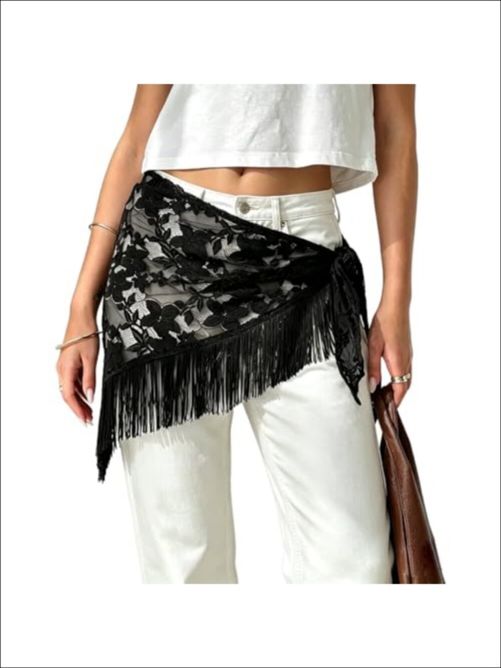 Lace Tassel Tie Waist Hip Scarf Boho Fringe Cover Up Festival Belt
